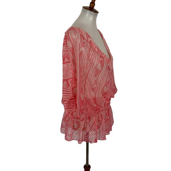 Coco Contours Silk Sheer Top Small Pink Boho Beach Coverup Festival - Picture 3 of 5